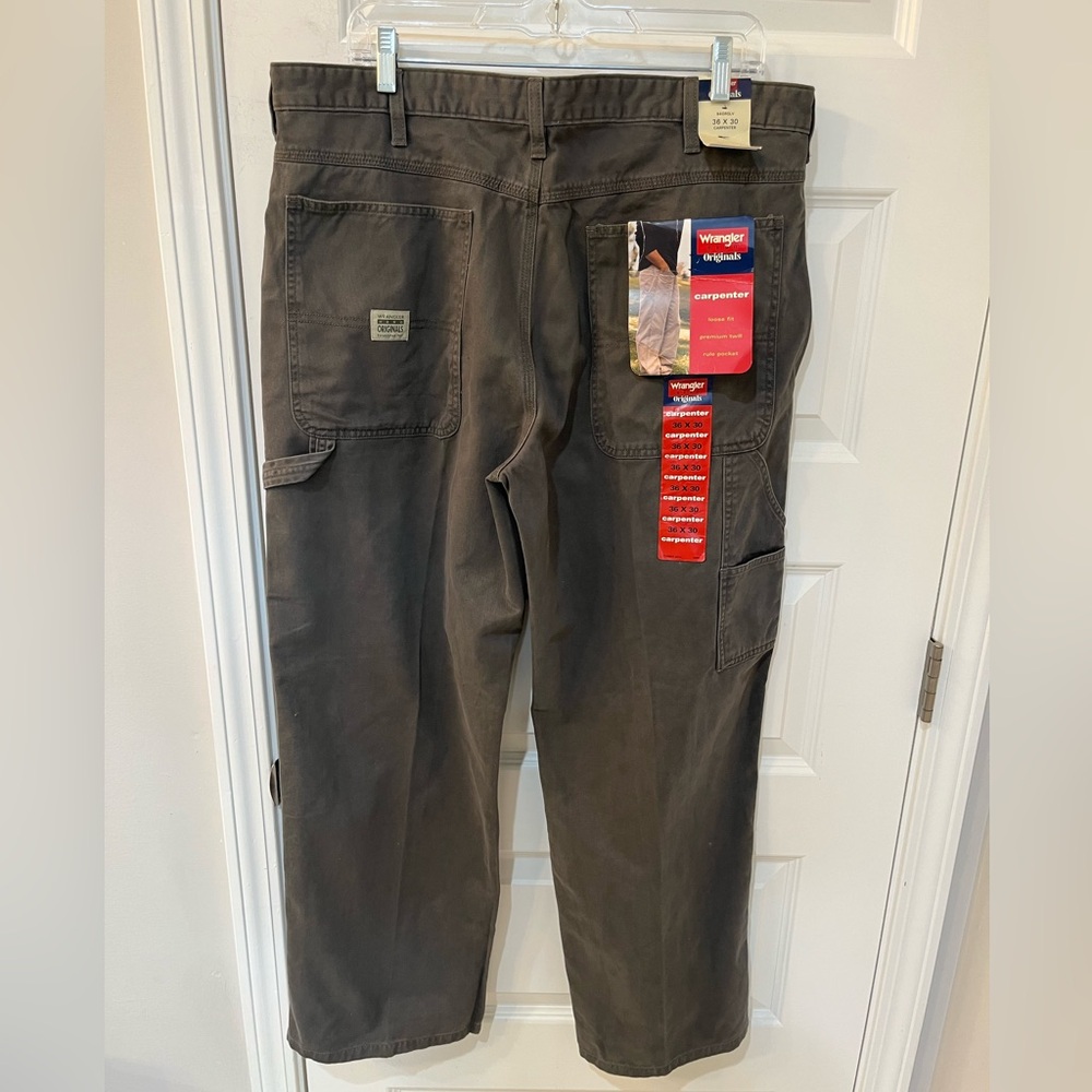 NWT Wrangler Originals Carpenter‎ Pants Mens 36x30 Loose Fit Gray Premium Twill